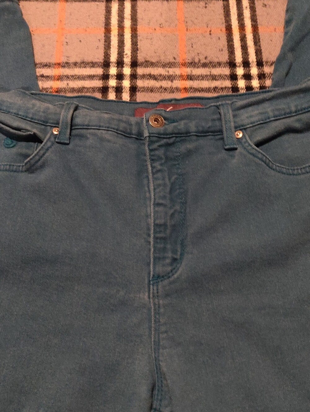 Women's Gloria Vanderbilt Teal Blue Stretch Jeans Size 12 Boot Leg Pockets